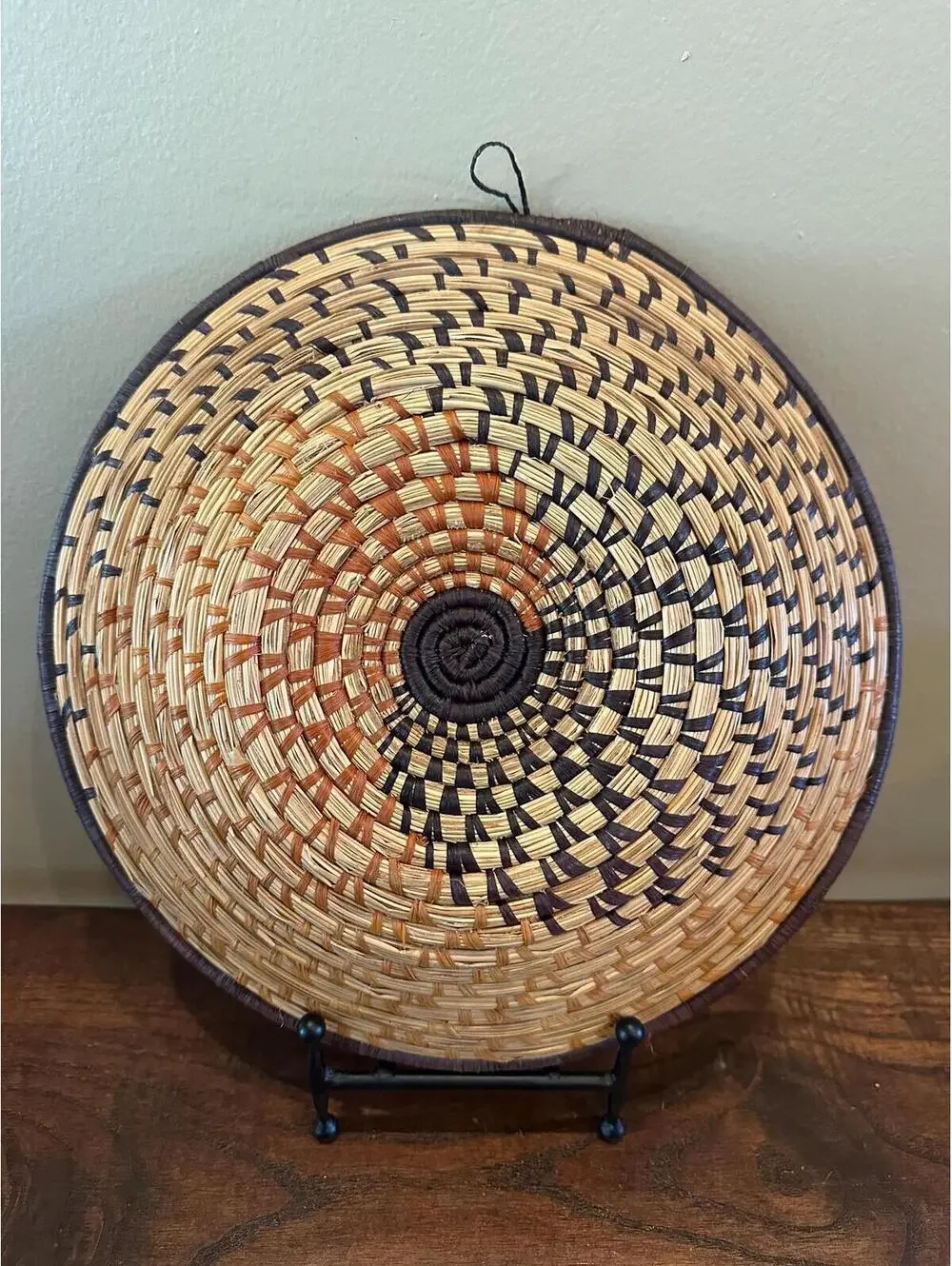 Vintage Hand-Woven Coiled Basket - Hand-Dyed 12.5
